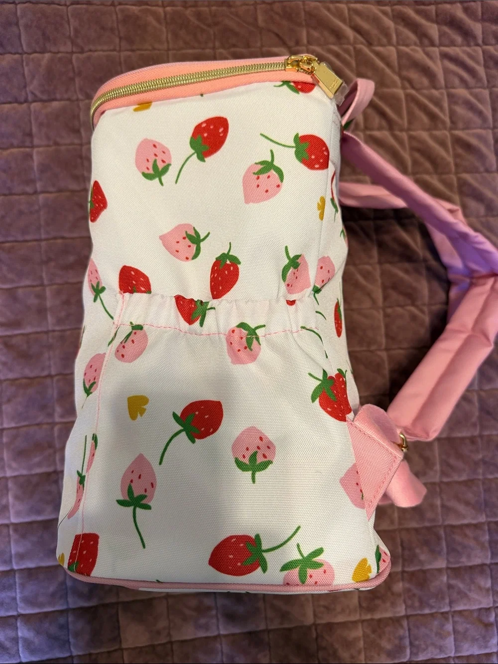 kate spade White & Pink Strawberry Print Cooler Backpack